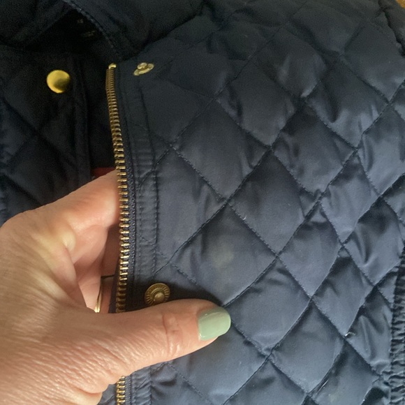 J Crew Quilted Puffer Down Jacket Womens Sz XS Corduroy Collar Navy Blue Gold - Picture 13 of 13